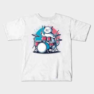 Drummer Cat Music Lover Musician Playing The Drums Kids T-Shirt